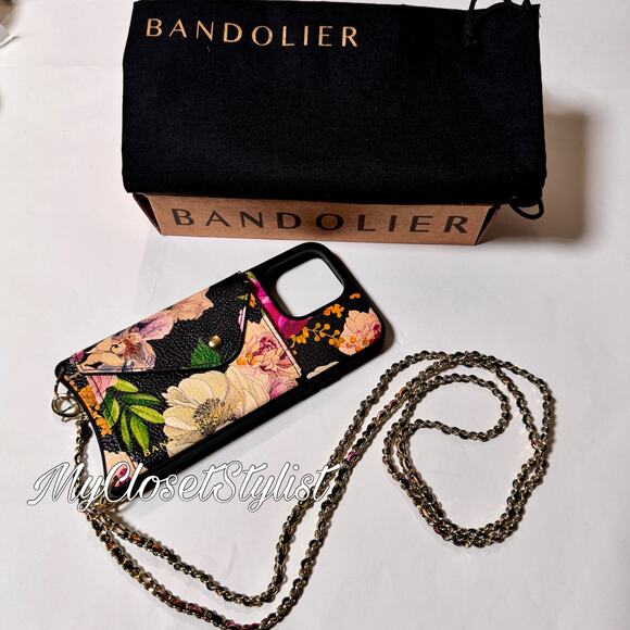 BANDOLIER Black Floral Leather Crossbody Chain Set NEW LIMITED EDITION 14 ProMax - Picture 6 of 7
